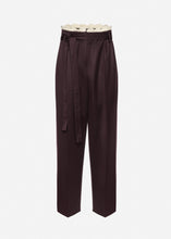 Load image into Gallery viewer, Lace-detail wool tapered trousers in burgundy
