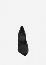 Load image into Gallery viewer, Sculptural pointed satin pumps in black

