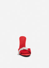 Load image into Gallery viewer, Crystal-embellished satin mules in red
