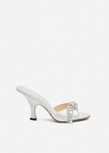 Load image into Gallery viewer, Crystal-embellished satin mules in white
