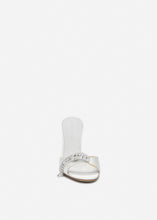 Load image into Gallery viewer, Crystal-embellished satin mules in white
