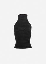 Load image into Gallery viewer, Open-back plissé top in black
