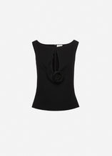 Load image into Gallery viewer, Floral appliqué keyhole top in black
