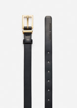 Load image into Gallery viewer, Thin classic black leather belt in gold
