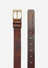 Load image into Gallery viewer, Patina brown leather belt with gold buckle
