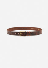 Load image into Gallery viewer, Patina brown leather belt with gold buckle
