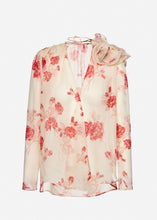 Load image into Gallery viewer, Classic silk flower blouse in beige print

