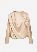 Load image into Gallery viewer, Draped round-neck silk blouse in beige
