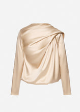 Load image into Gallery viewer, Draped round-neck silk blouse in beige
