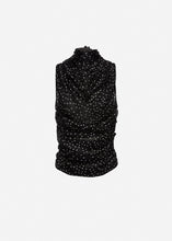 Load image into Gallery viewer, Sleeveless high-neck ruched top in black dots

