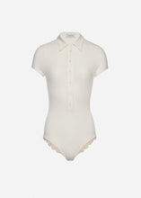 Load image into Gallery viewer, Lace-detail polo bodysuit in cream
