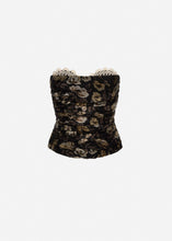Load image into Gallery viewer, Ruched Lace-detail corset in black print
