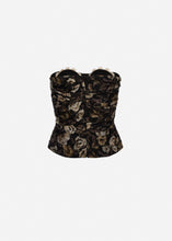 Load image into Gallery viewer, Ruched Lace-detail corset in black print
