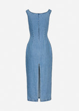 Load image into Gallery viewer, Round-neck midi denim dress in sky blue

