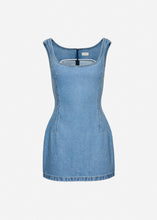 Load image into Gallery viewer, Round-neck mini denim dress in sky blue
