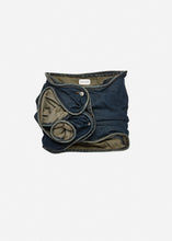 Load image into Gallery viewer, Floral appliqué denim mini skirt in dark vintage blue
