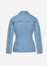 Load image into Gallery viewer, Fitted denim button up blouse in sky blue
