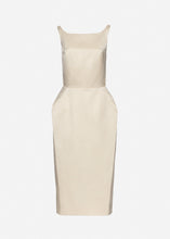 Load image into Gallery viewer, Roundneck hip pad midi dress in cream
