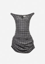 Load image into Gallery viewer, Off-shoulder bustier dress in grey check
