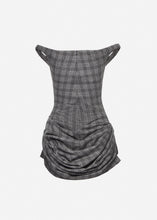 Load image into Gallery viewer, Off-shoulder bustier dress in grey check
