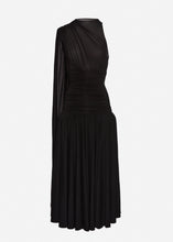 Load image into Gallery viewer, Drop-waist sheer midi dress in black
