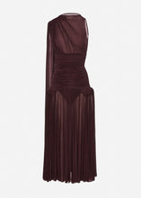 Load image into Gallery viewer, Drop-waist sheer midi dress in bordeaux
