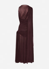 Load image into Gallery viewer, Drop-waist sheer midi dress in bordeaux
