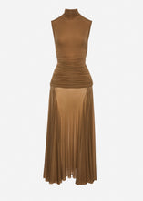 Load image into Gallery viewer, High-neck cupro maxi dress in beige
