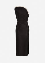 Load image into Gallery viewer, Lace trim sculptural midi dress in black

