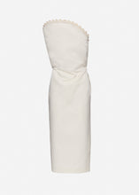 Load image into Gallery viewer, Lace trim sculptural midi dress in cream
