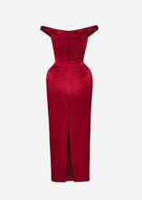 Load image into Gallery viewer, Off-shoulder hip pad midi dress in bordeaux
