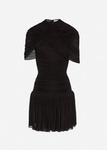 Load image into Gallery viewer, Drop-waist wrap mini dress in black
