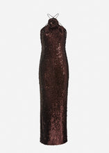 Load image into Gallery viewer, Sequin halter neck gown in brown
