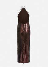 Load image into Gallery viewer, Sequin halter neck gown in brown
