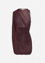 Load image into Gallery viewer, Sheer draped mini dress in bordeaux
