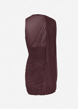 Load image into Gallery viewer, Sheer draped mini dress in bordeaux
