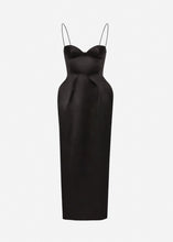Load image into Gallery viewer, Sweetheart silk hourglass midi dress in black
