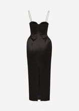 Load image into Gallery viewer, Sweetheart silk hourglass midi dress in black
