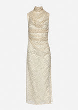 Load image into Gallery viewer, Sheer high-neck midi dress in black print
