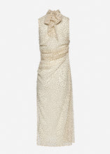 Load image into Gallery viewer, Sheer high-neck midi dress in black print
