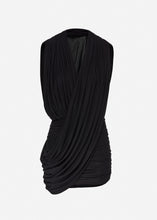 Load image into Gallery viewer, V neck draped mini dress in black
