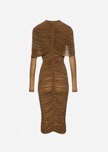 Load image into Gallery viewer, Draped high-neck midi dress in beige
