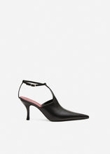 Load image into Gallery viewer, Ankle-strap pointed heels in black leather
