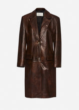 Load image into Gallery viewer, Single breasted leather car coat in brown
