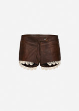 Load image into Gallery viewer, Lace trim leather shorts in brown
