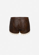 Load image into Gallery viewer, Lace trim leather shorts in brown
