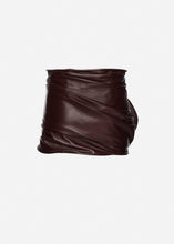 Load image into Gallery viewer, Draped leather mini skirt in burgundy
