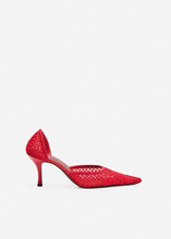 Load image into Gallery viewer, Kitten pointed crochet heels in red

