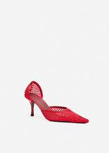 Load image into Gallery viewer, Kitten pointed crochet heels in red
