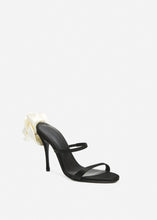 Load image into Gallery viewer, Flower heel leather sandals in black satin
